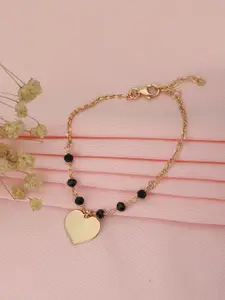 Carlton London Women Rose Gold-Plated  & Black Brass Charm Bracelet