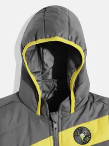 Allen Solly Junior Boys Grey Yellow Striped Padded Jacket