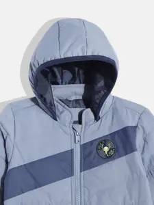 Allen Solly Junior Boys Grey & Navy Blue Striped Hooded Padded Jacket