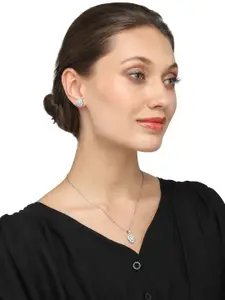 Yellow Chimes Silver Toned American Dimaond Crytal Studded Geometric Shaped Pendant Set