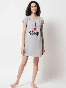 FFLIRTYGO Grey Printed Nightdress