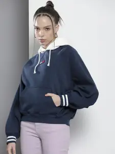 Tommy Hilfiger Women Navy Blue Hooded Sweatshirt