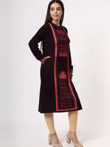 KEIKO Women Black & Mauve Ethnic Motifs Printed Kurta