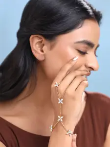 Yellow Chimes Women Gold-Plated Flower Crystal Graceful Hand Chain Ring Bracelet