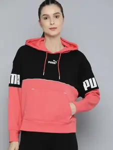 Puma Women Black & Rust Pink Power Colourblocked Hooded Sweatshirt
