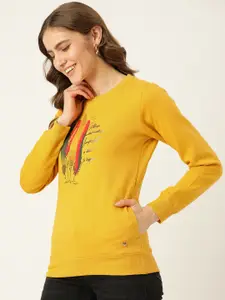 Monte Carlo Women Mustard Yellow Printed Sweatshirt