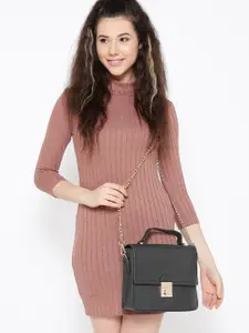 Lino Perros Black Solid Handbag with Sling Strap