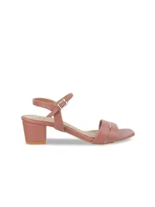 Mochi Peach-Coloured Block Sandals with Buckles