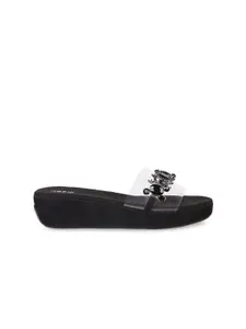 Mochi Women Black Embellished Wedge Sandals