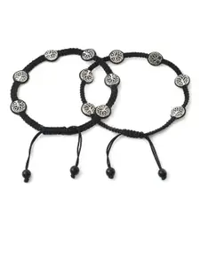 VIRAASI Black & Silver-Toned  Set Of 2 Life Tree Beaded Anklet