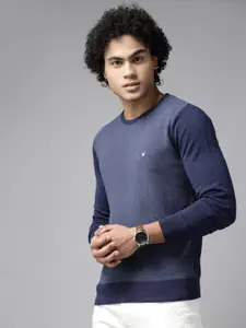 Blackberrys Men Navy Blue Pure Cotton Pullover