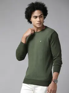 Blackberrys Men Olive Green Pure Cotton Pullover