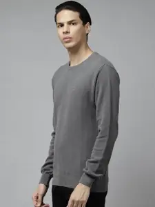 Blackberrys Men Grey Solid Pure Cotton Pullover