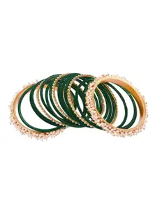 Efulgenz Set Of 17 Green Beaded Bangle
