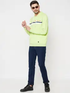 EDRIO Men Lime Green Printed Hooded Sweatshirt