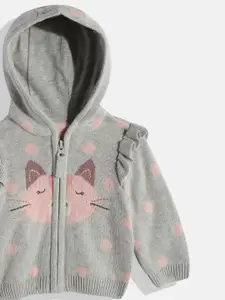 mothercare Girls Grey & Pink Embroidered Hooded Sweatshirt