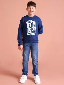 U.S. Polo Assn. Kids Boys Royal Blue Brand Logo Print Pure Cotton Sweatshirt