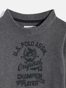 U.S. Polo Assn. Kids Boys Grey Brand Logo Print Pullover