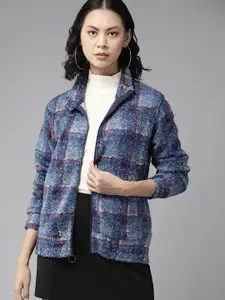 The Roadster Lifestyle Co. Women Blue Self-Checked Sweatshirt