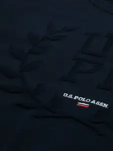 U.S. Polo Assn. Men Navy Blue Printed Pure Cotton Pullover