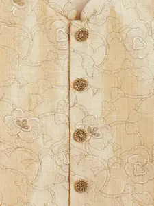 VASTRAMAY Boys Beige Embroidered Nehru Jacket