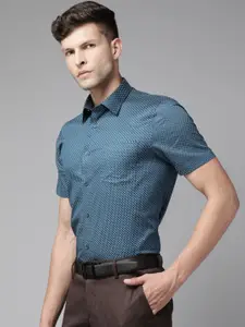 Blackberrys Men Blue Slim Fit Printed Pure Cotton Formal Shirt