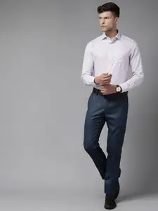 Blackberrys Men White & Blue Slim Fit Printed Formal Shirt