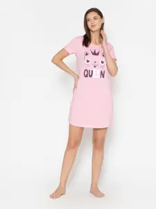 Vami Pink & White Printed T-Shirt Nightdress