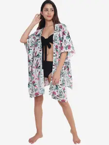 Beau Design Women White & Pink Printed Cover Up Swimwear Shrug