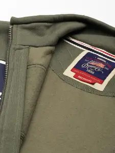 U.S. Polo Assn. Denim Co. Men Olive Green & Navy Blue Colourblock Printed Sweatshirt