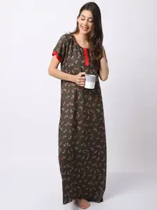 Claura Brown Printed Maxi Nightdress