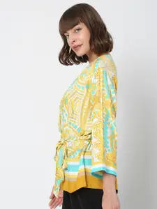 Vero Moda Yellow & Blue Floral Print Wrap Top