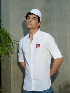 THE BEAR HOUSE Ardor Edition Men White Slim Fit Linen Cotton Casual Shirt