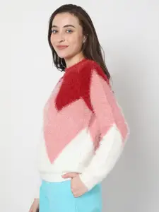 Vero Moda Women White & Pink Colourblocked Pullover