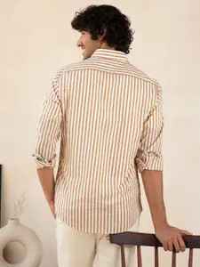Andamen Men Orange Striped Casual Shirt