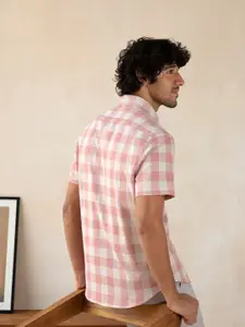 Andamen Men Pink Gingham Checks Checked Casual Shirt