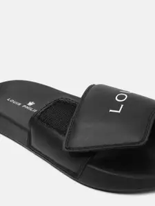 Louis Philippe Men Black & White Brand Logo Printed Sliders