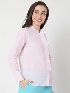 Vero Moda Women Pink Semi Sheer Striped Casual Shirt