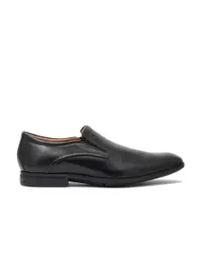 Ruosh Men Black Solid Leather Formal Slip-On Shoes
