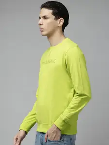 Park Avenue Men Lime Green Brand Logo Printed Sweatshirt