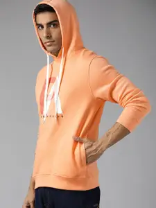 Park Avenue Men Orange & White Printed Hooded Sweatshirt