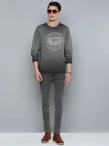 Flying Machine Men Grey Brand Logo Printed Pure Cotton Pullover Sweatshirt