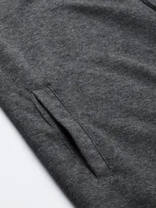 Flying Machine Men Solid Knitted Front-Open Sweatshirt With Minimal Brand Logo Print