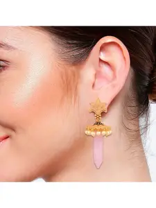 Efulgenz Women Pink & Gold-Toned Classic Drop Earrings