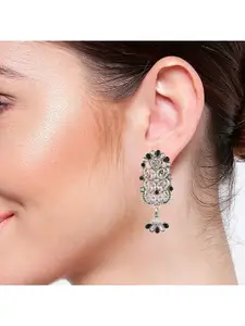 Efulgenz Silver-Toned & Black Square Vintage Oxidized Drop Earrings