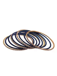 Efulgenz Set Of 20 Navy Blue & White Crystal Studded Bangles