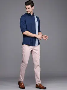 Louis Philippe Sport Men Navy Blue Slim Fit Colourblocked Pure Cotton Casual Shirt