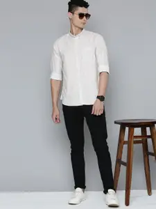 Flying Machine Men White Slim Fit Printed Pure Cotton Casual Shirt