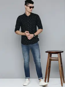 Flying Machine Men Black Slim Fit Printed Casual Shirt