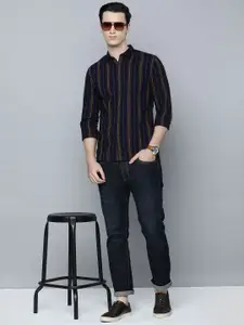 Flying Machine Indigo Vertical Stripe Pure Cotton Casual Shirt